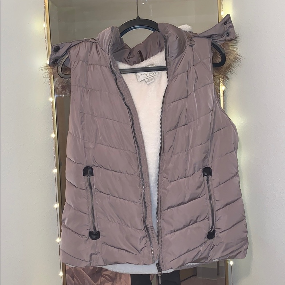 Fuzzy Puffer Vest with Faux Fox Hood